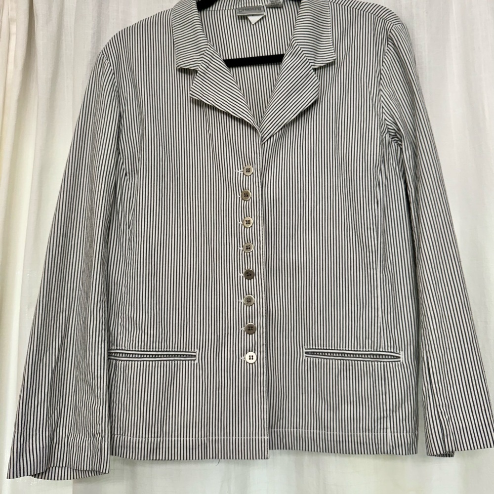 Chico's Navy and White Pinstripe Blazer Size2